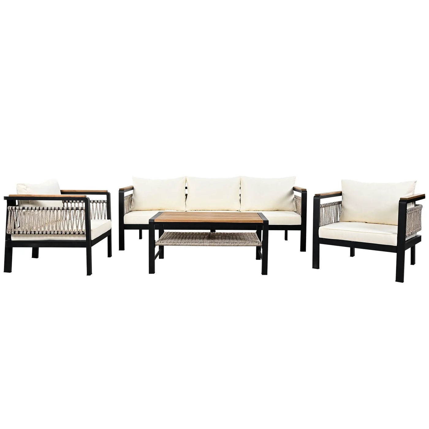 4 Pieces Outdoor Sectional Sofa Set 5 Person Patio Seating Group Outdoor Conversation Set With Cushions And A Coffee Table For Patios by HouseOfZazla
