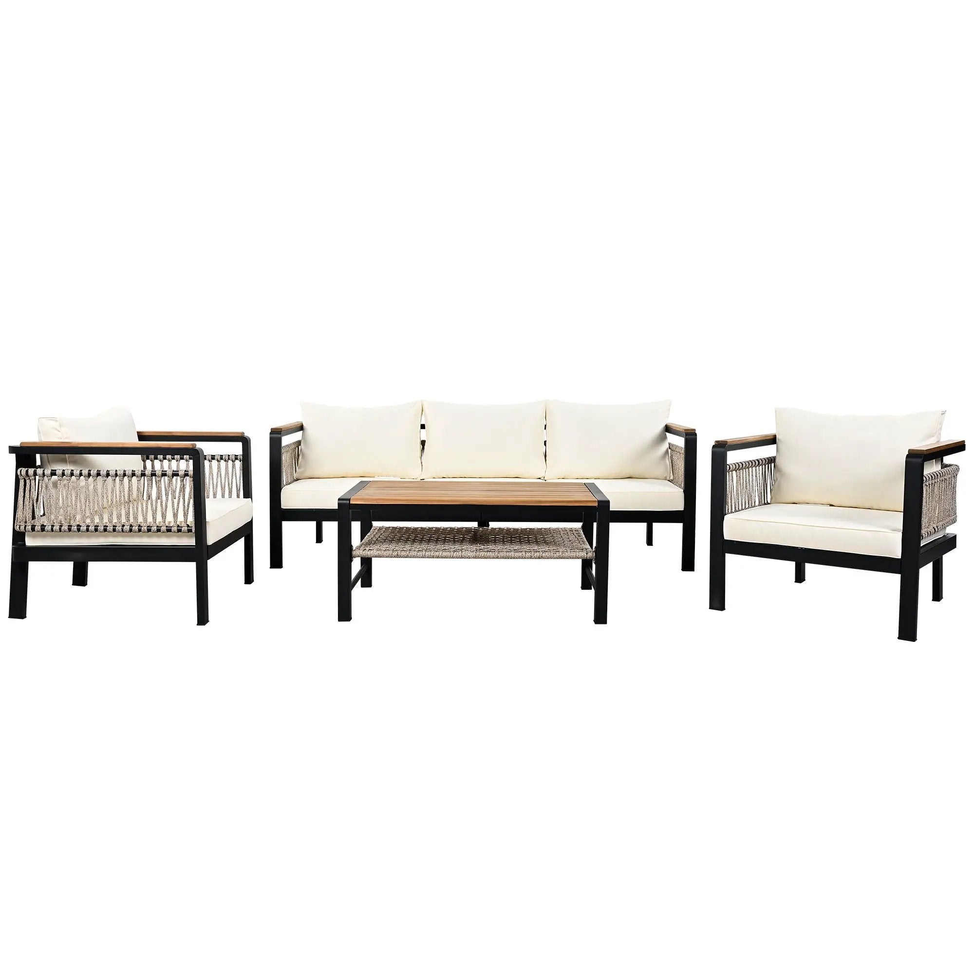 4 Pieces Outdoor Sectional Sofa Set 5 Person Patio Seating Group Outdoor Conversation Set With Cushions And A Coffee Table For Patios by HouseOfZazla