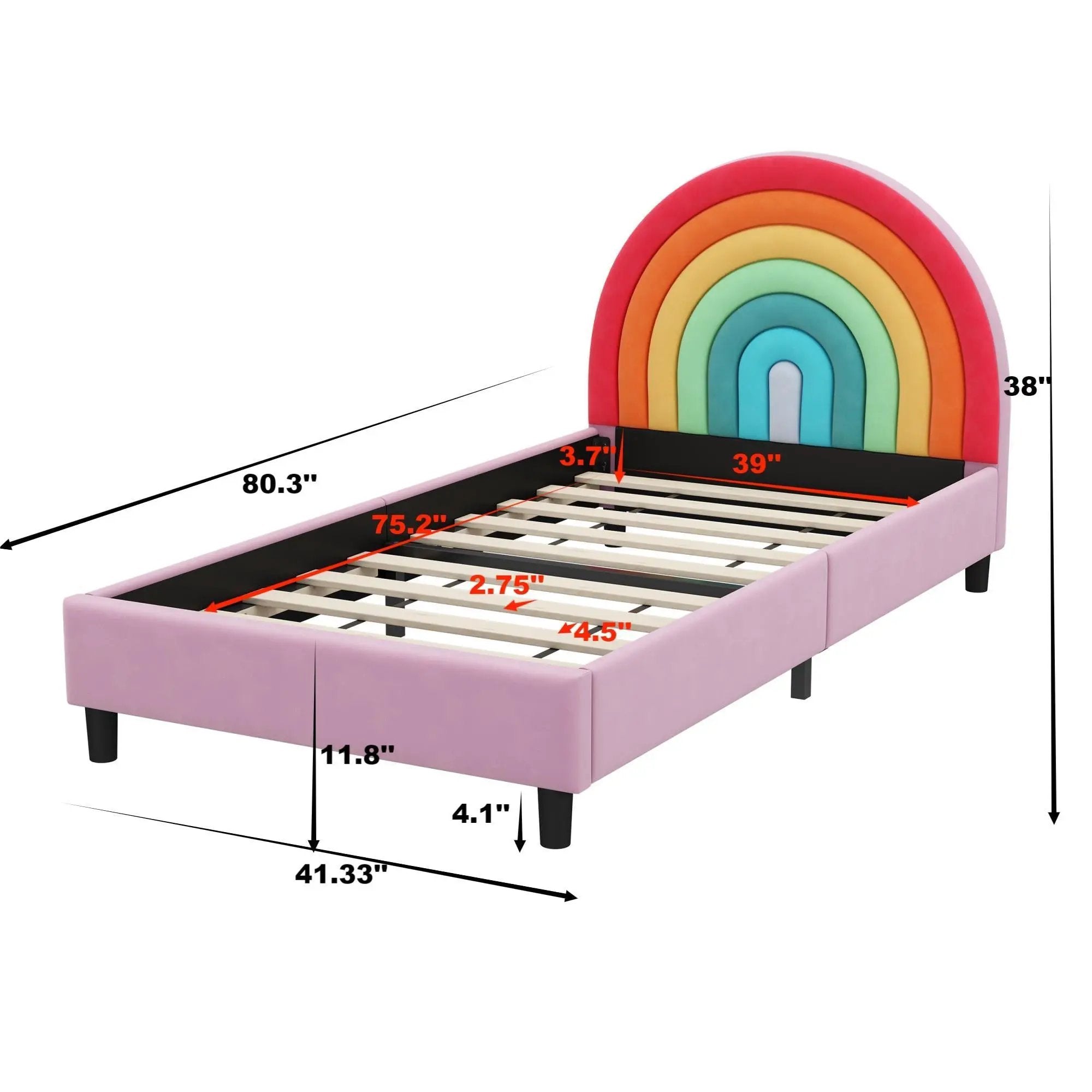 Rainbow Design Upholstered Twin Platform Bed Cute Style Princess Bed For Boys & Girls, Teens - Colorful / Pink by Unique Piece Furniture