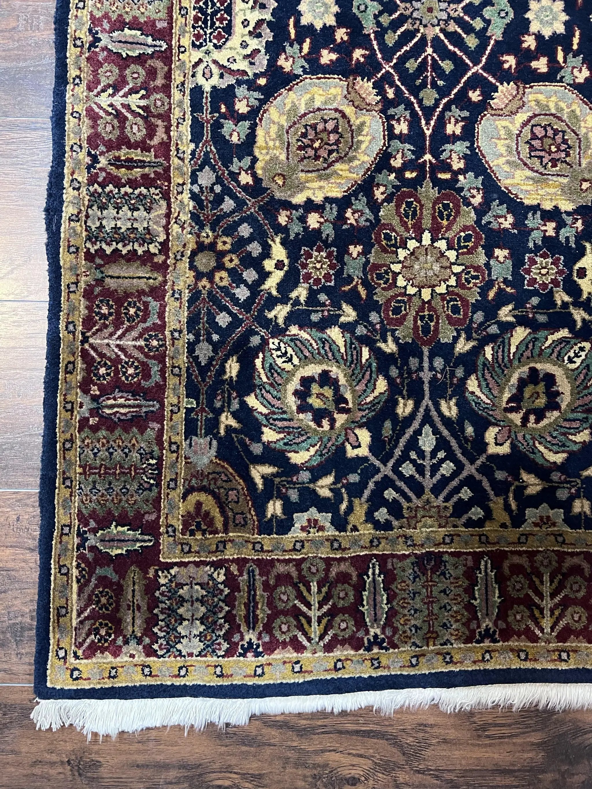 Indo Persian Runner 2.8 x 18, Long Skinny Hallway Wool Runner Rug, Hand Knotted Vintage Floral Allover Traditional Runner Dark Blue Burgundy by Jewel Rugs