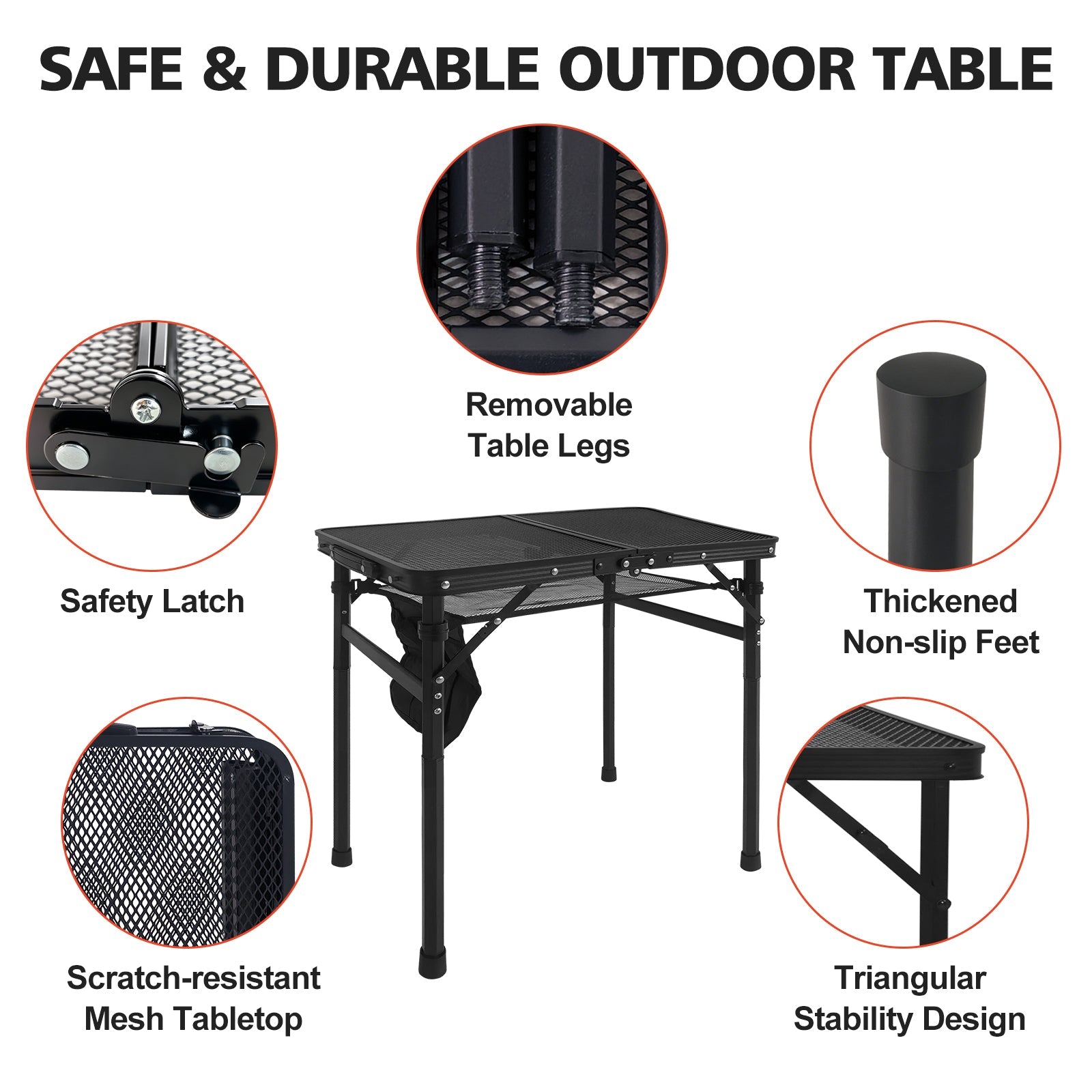 2FT Camping Table with Mesh Desktop, Lightweight & Portable by HouseOfZazla