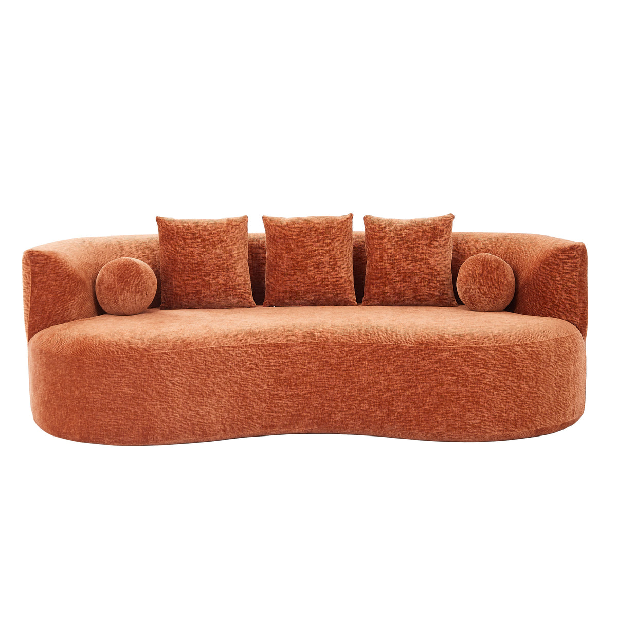 90-Inch Curved Modern Chenille Sofa with Artistic Curved Design - Orange or White, photo 5 of 10