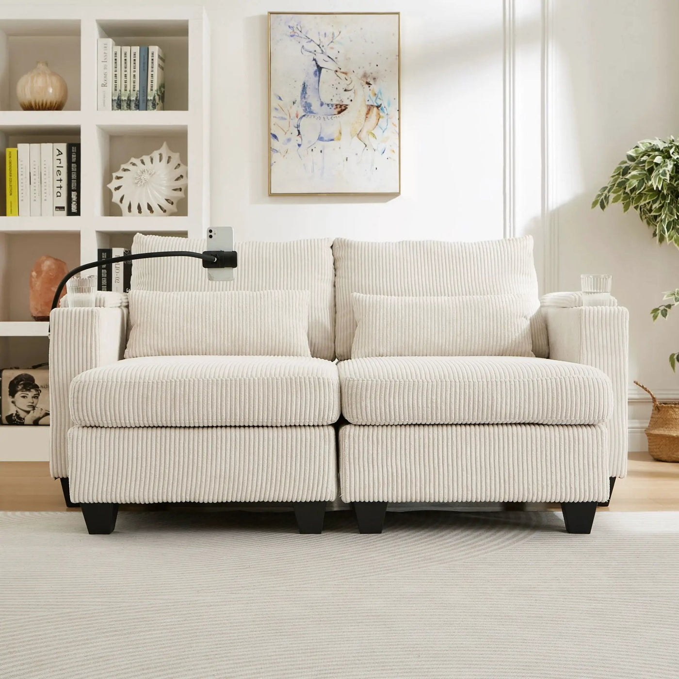 Convertible Chaise Lounge Sofa Chair With USB Ports, Cup Holders, Phone Holder And Storage by HouseOfZazla