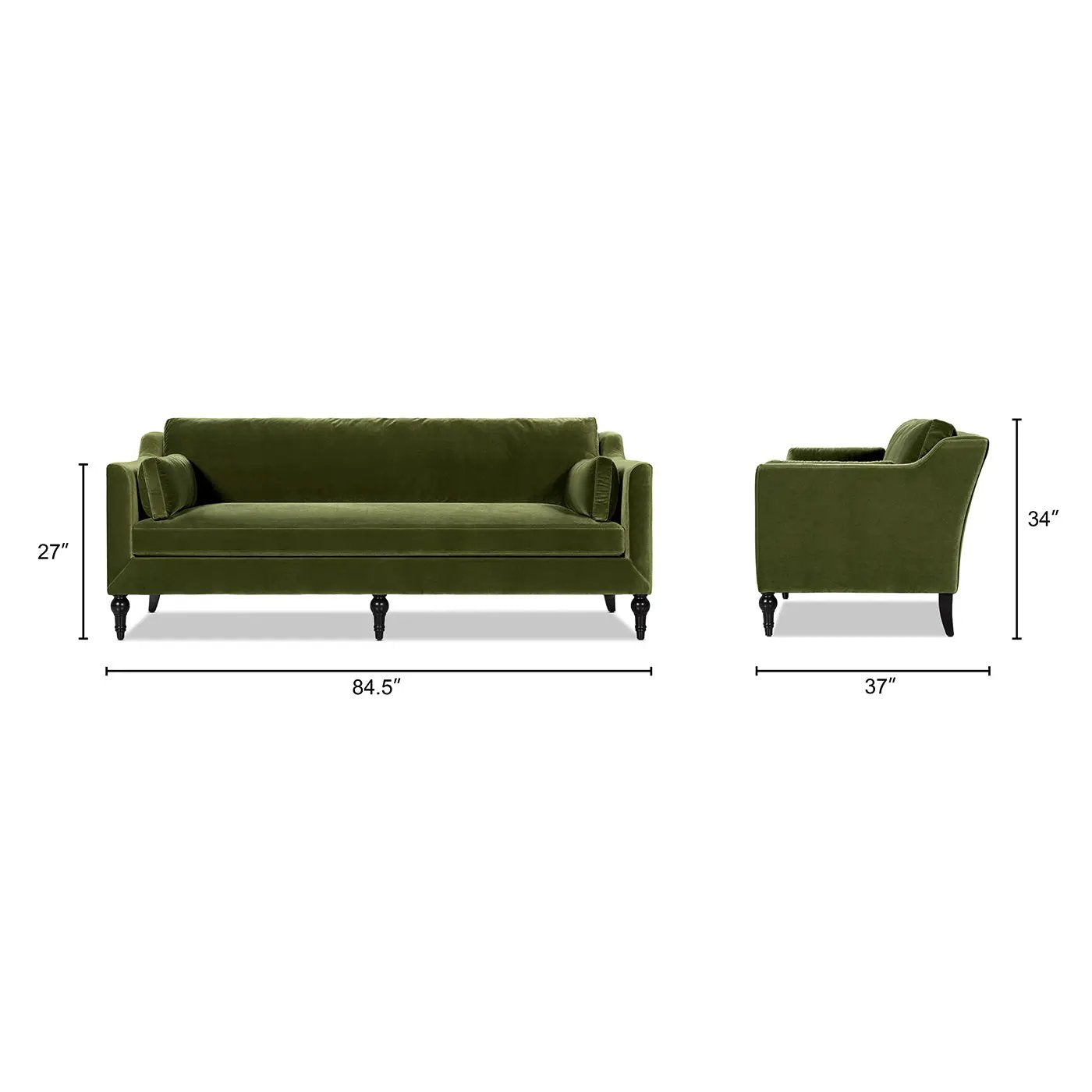 Josephine 84.5" Upholstered Modern Sofa, Olive by HouseOfZazla
