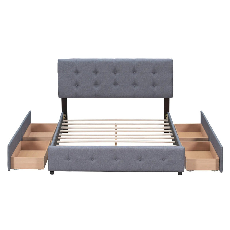 Upholstered Platform Bed With Classic Headboard And Drawers, No Box Spring Needed by Unique Piece Furniture