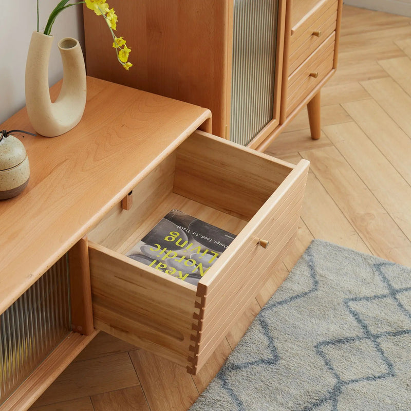 TV Cabinet With Chinese Changhong Glass Doors, Two Drawer Storage Space TV Standing by HouseOfZazla