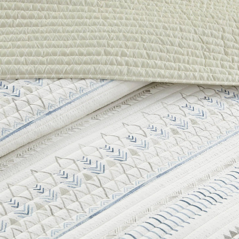 3 Piece Seersucker Quilt Set Taupe Blue King Cal King by HouseOfZazla