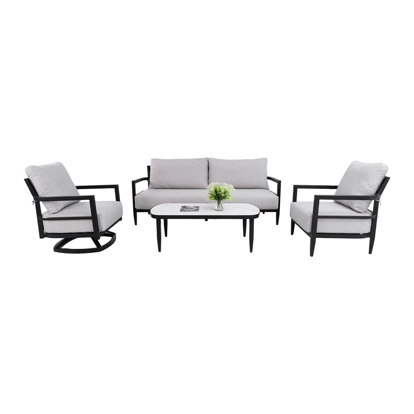 Outdoor Conversation Set With Chairs, Bench Sofa, Tables, Sunbrella Cushions by HouseOfZazla
