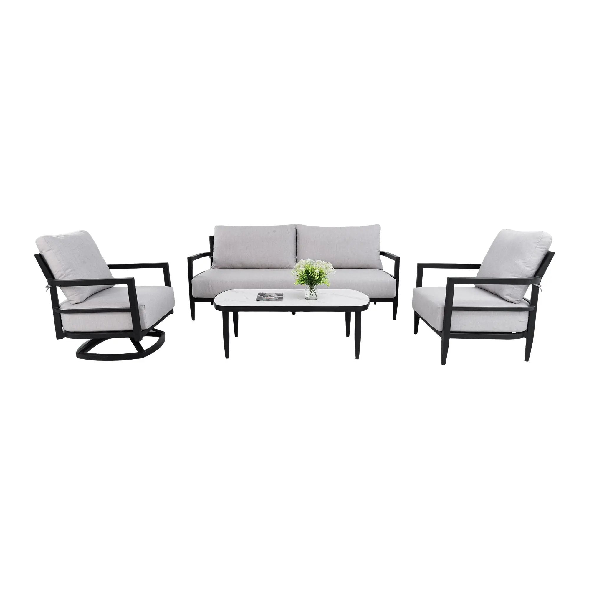 Outdoor Conversation Set With Chairs, Bench Sofa, Tables, Sunbrella Cushions by HouseOfZazla
