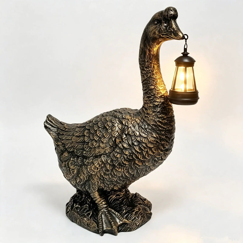 21'' Antique Bronze Goose Statue With Solar Lantern by HouseOfZazla