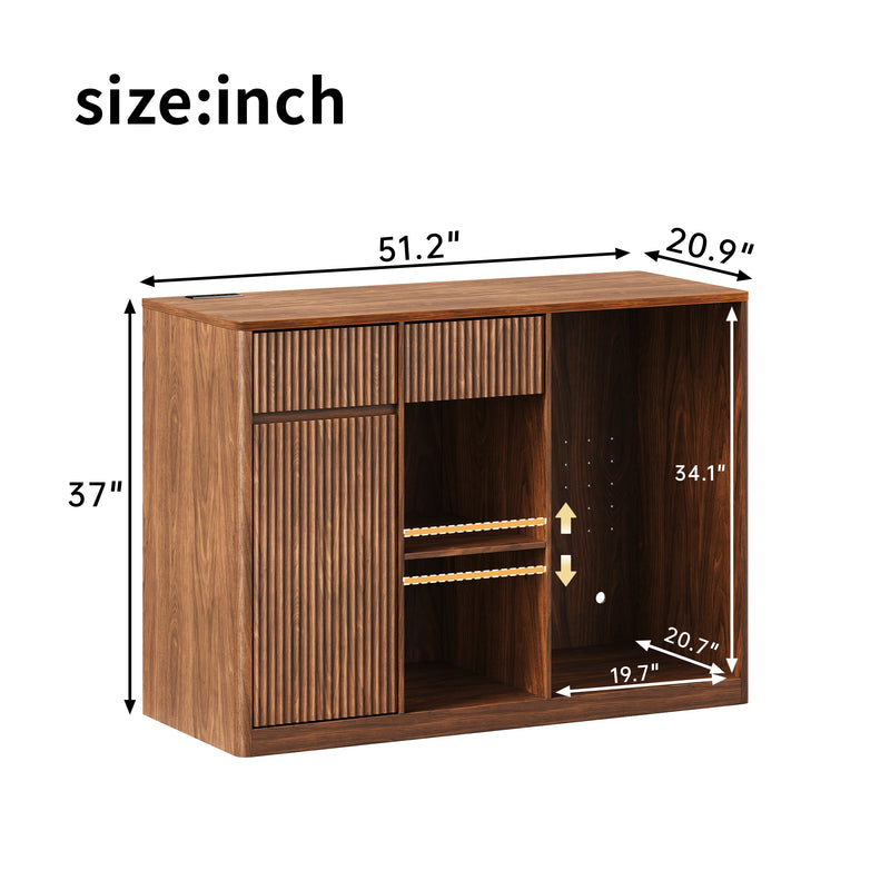 51" Fluted Bar Cabinet with Fridge Space and Wine Glass Rack by HouseOfZazla
