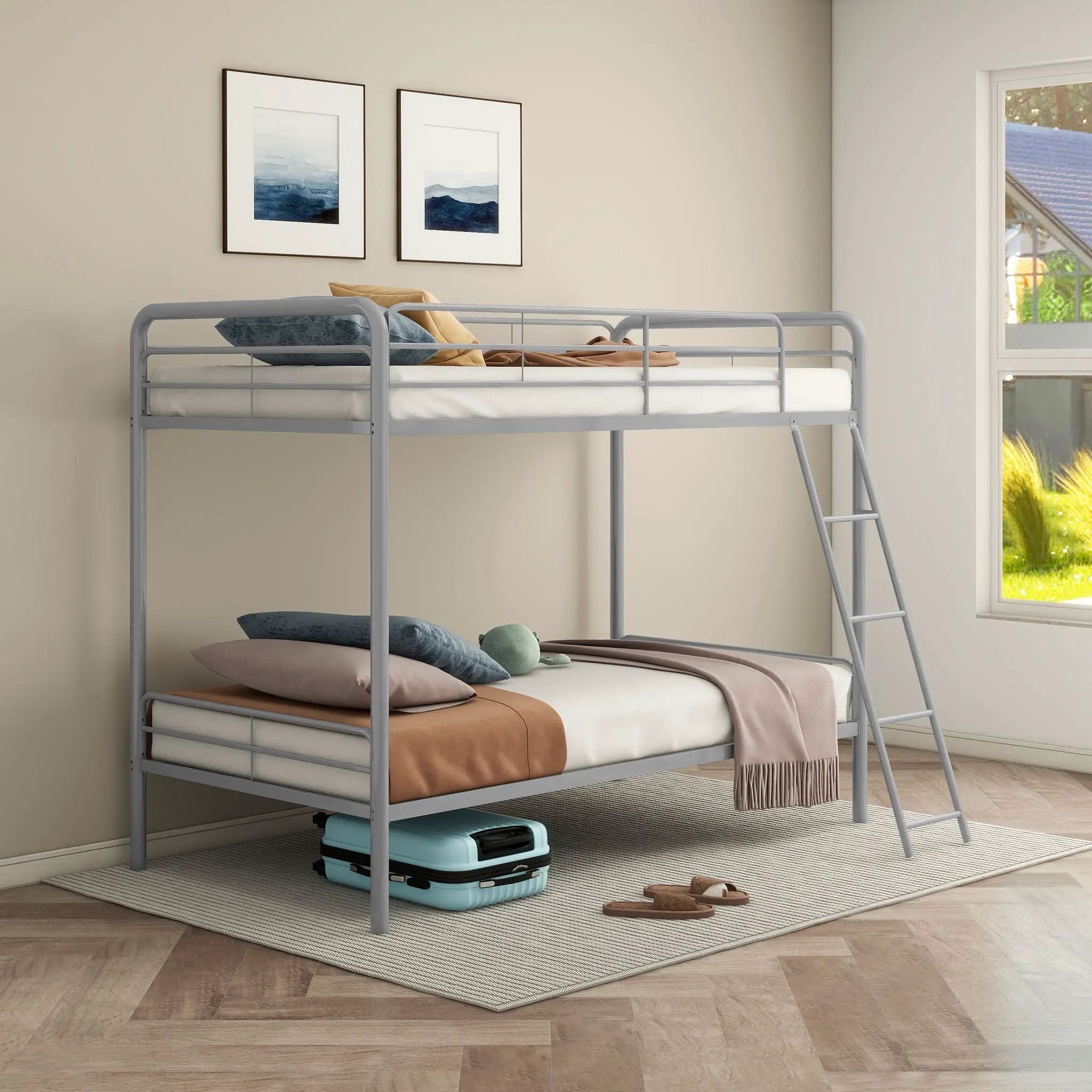 Carson Metal Twin Over Twin Bunk Bed Glossy Silver by Unique Piece Furniture