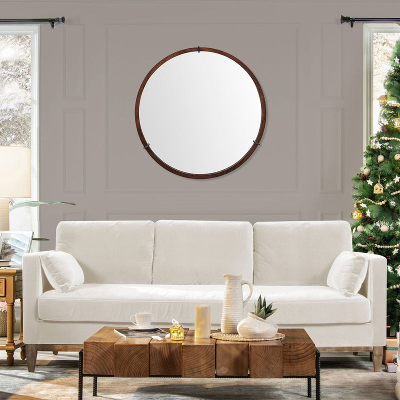 Hausen - Mid-Century Modern Round Accent Wall Mirror - Brown Walnut by HouseOfZazla
