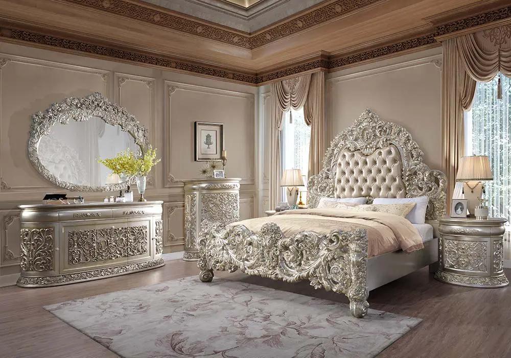 Sorina - Eastern King Bed - Synthetic Leather & Antique Gold by Unique Piece Furniture