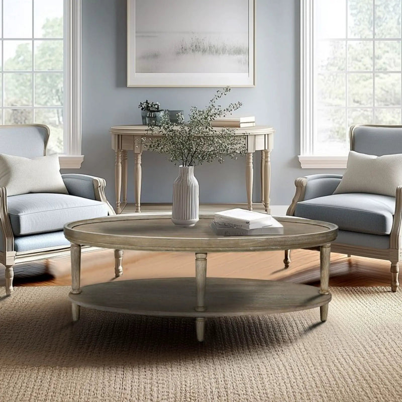 Bedford - Oval Coffee Table With Shelf - Natural by Unique Piece Furniture