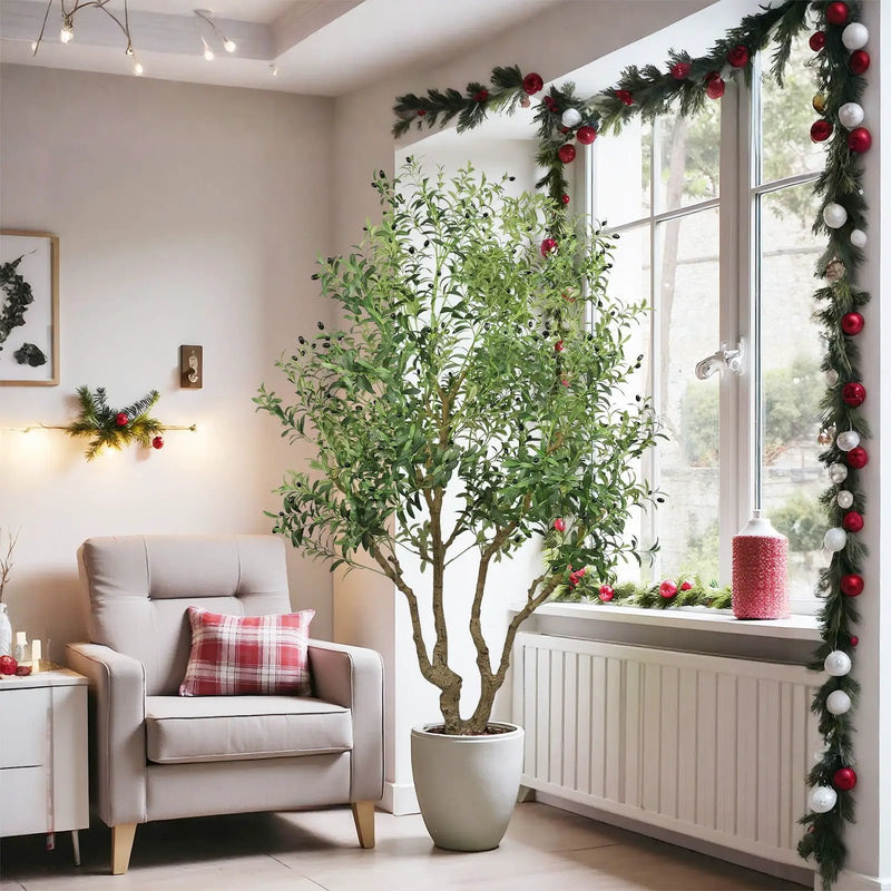 Artificial Olive Tree Large With Trunk, Indoor / Outdoor Decorative Plant For Living Room - Green by Unique Piece Furniture