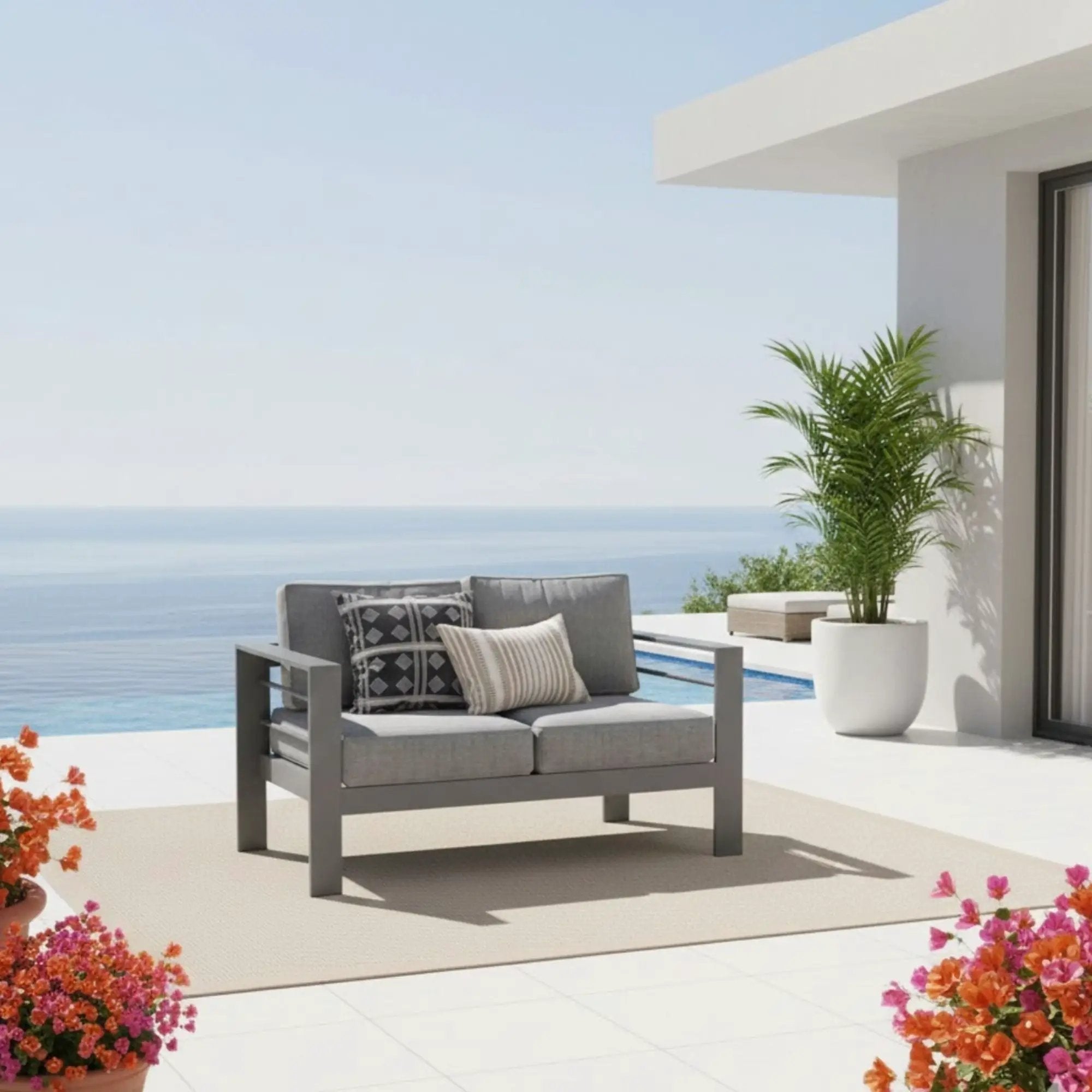 All Weather Patio Loveseat With Thick Cushions - Gray / Gray by HouseOfZazla