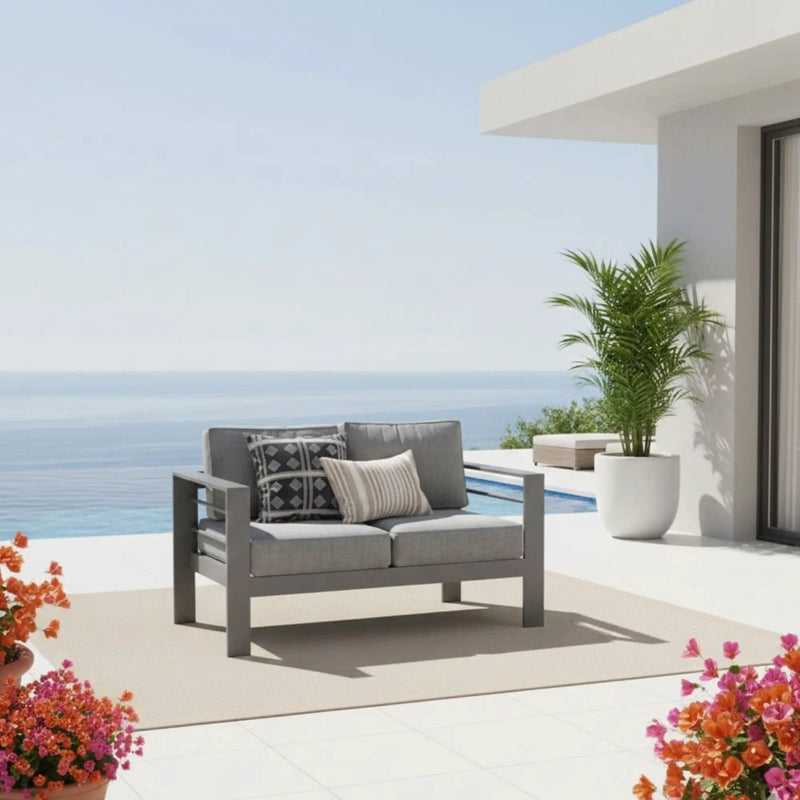 All Weather Patio Loveseat With Thick Cushions - Gray / Gray by HouseOfZazla