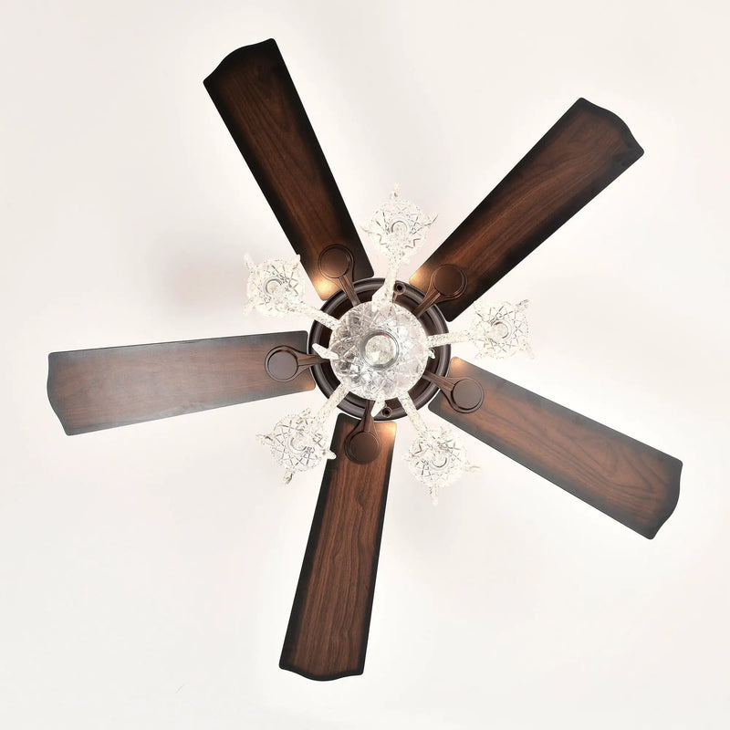 52" Crystal Shade Ceiling Fan Lamp, 3 Speed, 4 Timing, 5 Reversible Blades Crystal Ceiling Fan, 5 Pieces X E12 (No Include Bulb), Hand Pull Chain - Matte Black by HouseOfZazla