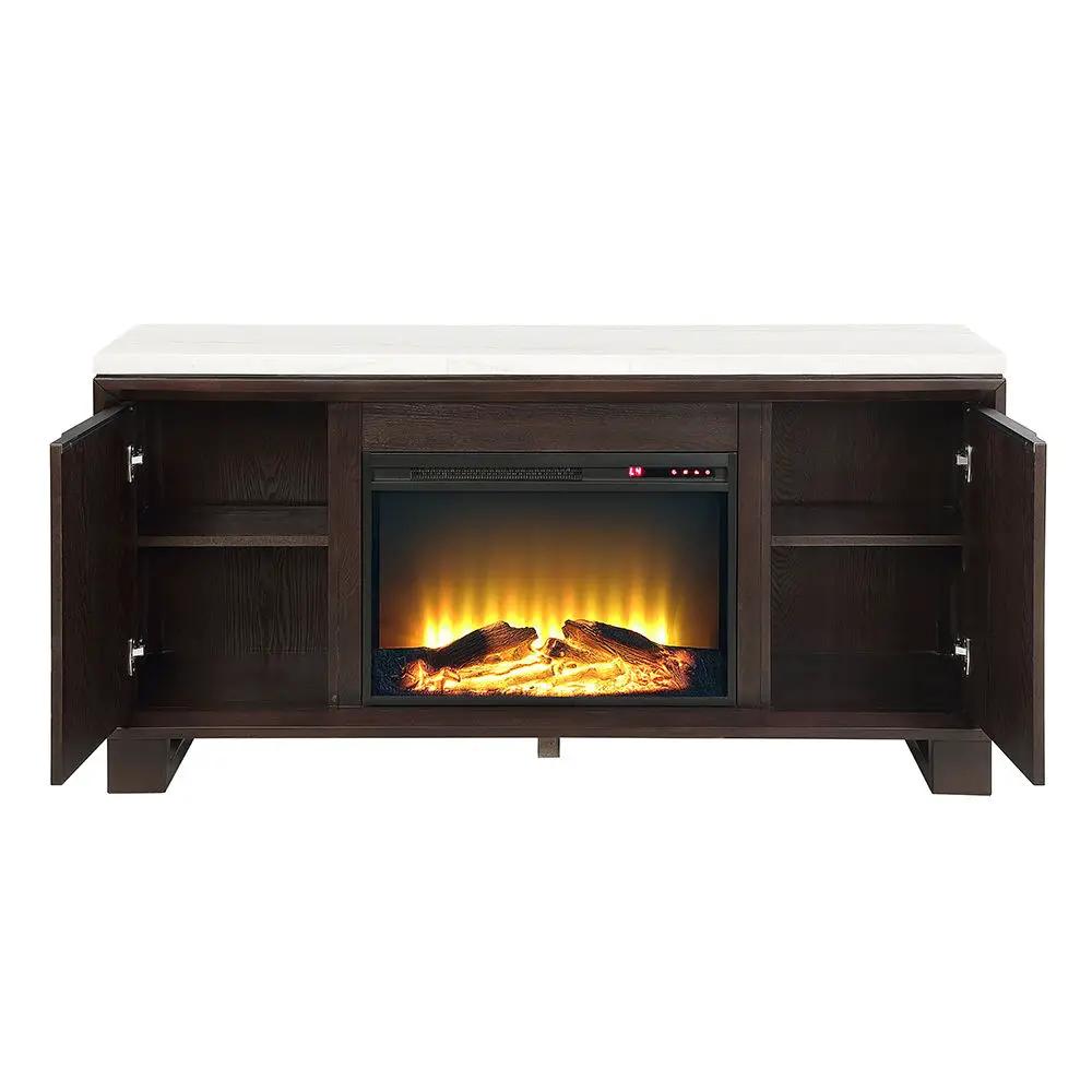 Edwyn - Server With Fireplace - Natural Marble Top & Espresso by Unique Piece Furniture