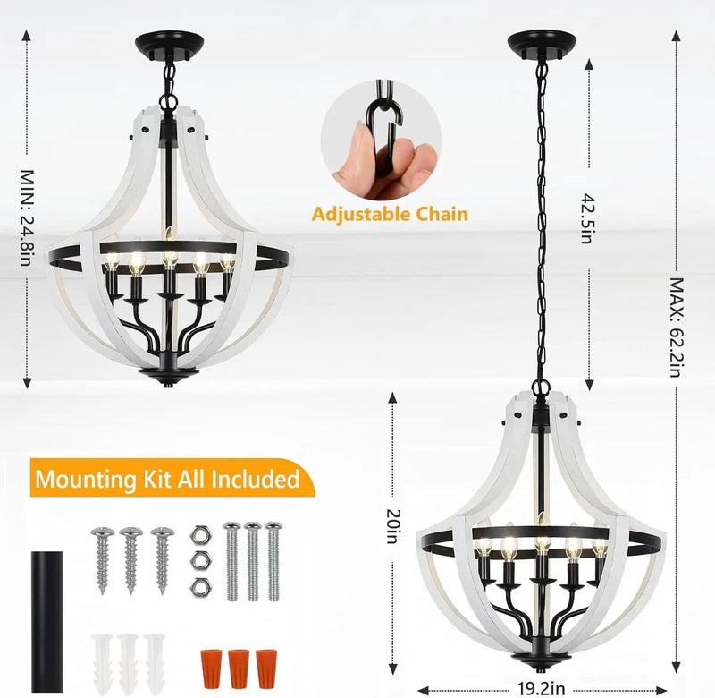 5-Light Convertible White Wood Farmhouse Chandelier by HouseOfZazla