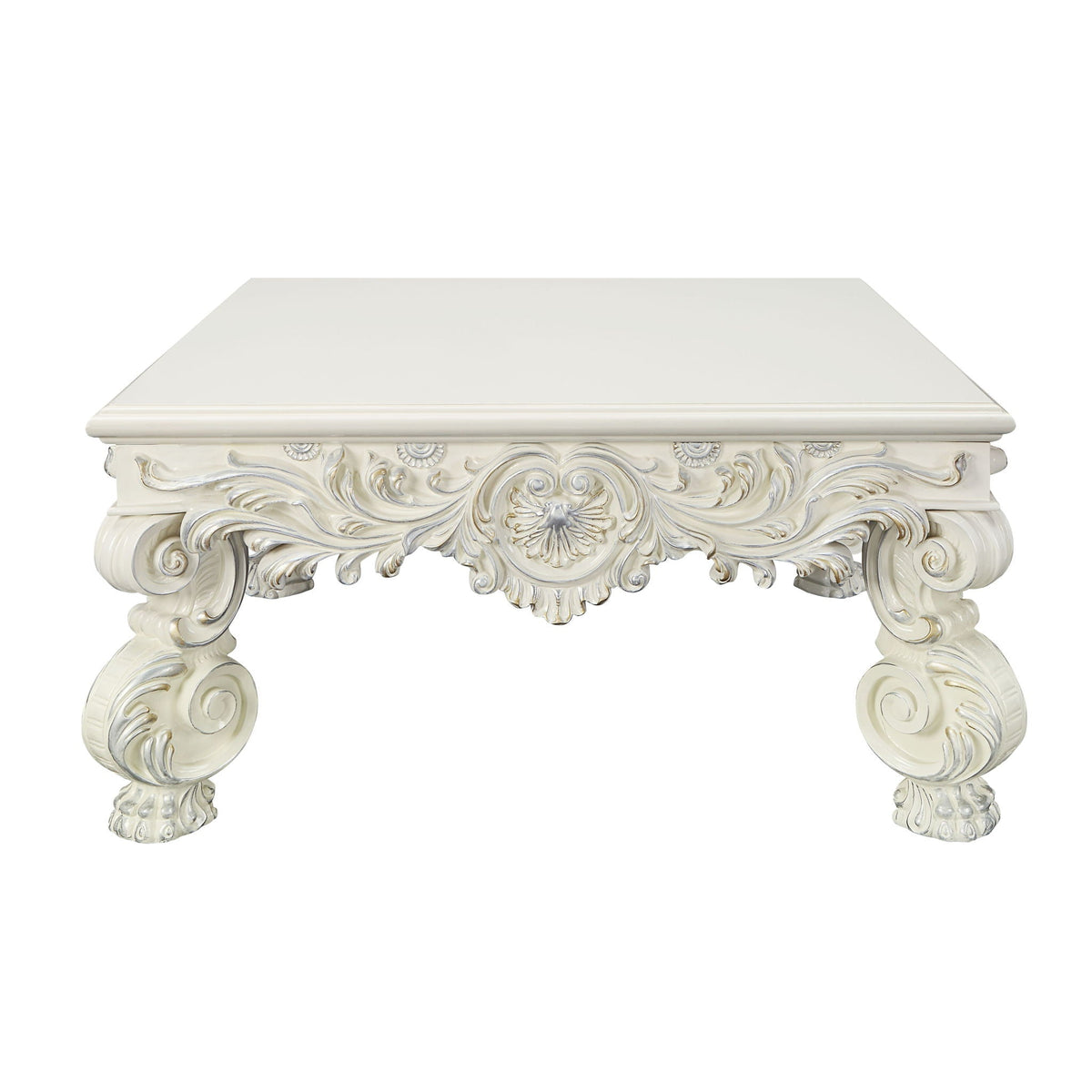 Elegant White Coffee Table with Sculptured Floral Legs - Antique White, photo 6 of 8