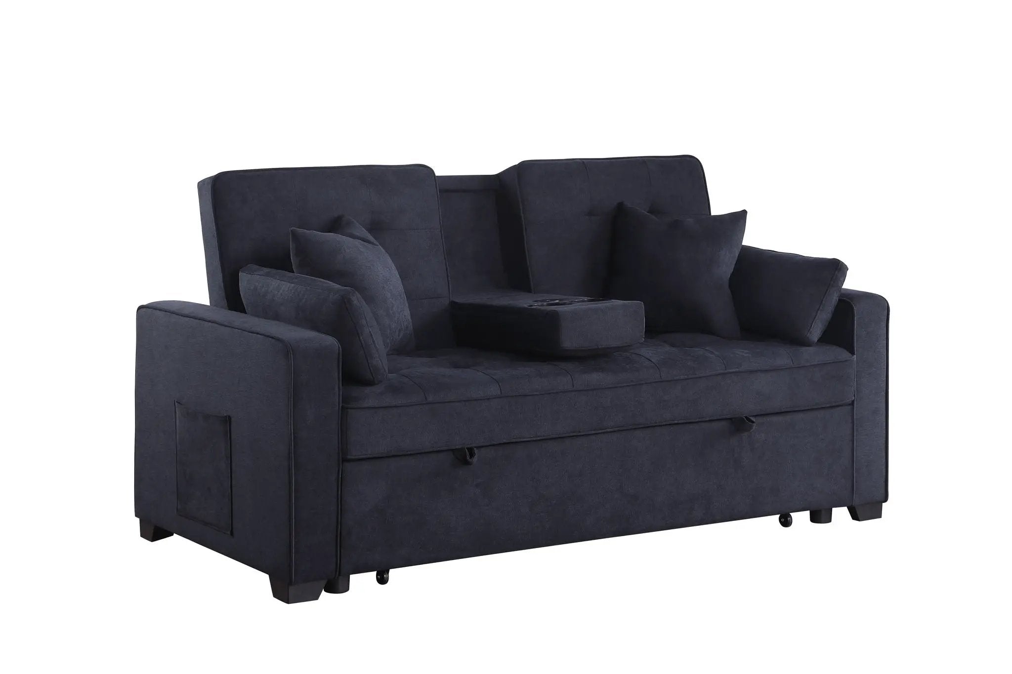 Cody II - 69.5"W Woven Fabric Convertible Sleeper Loveseat with Cup Holder by HouseOfZazla