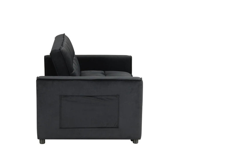 Maeve - Convertible Sleeper Loveseat With Tufting and Side Pocket - Black by HouseOfZazla