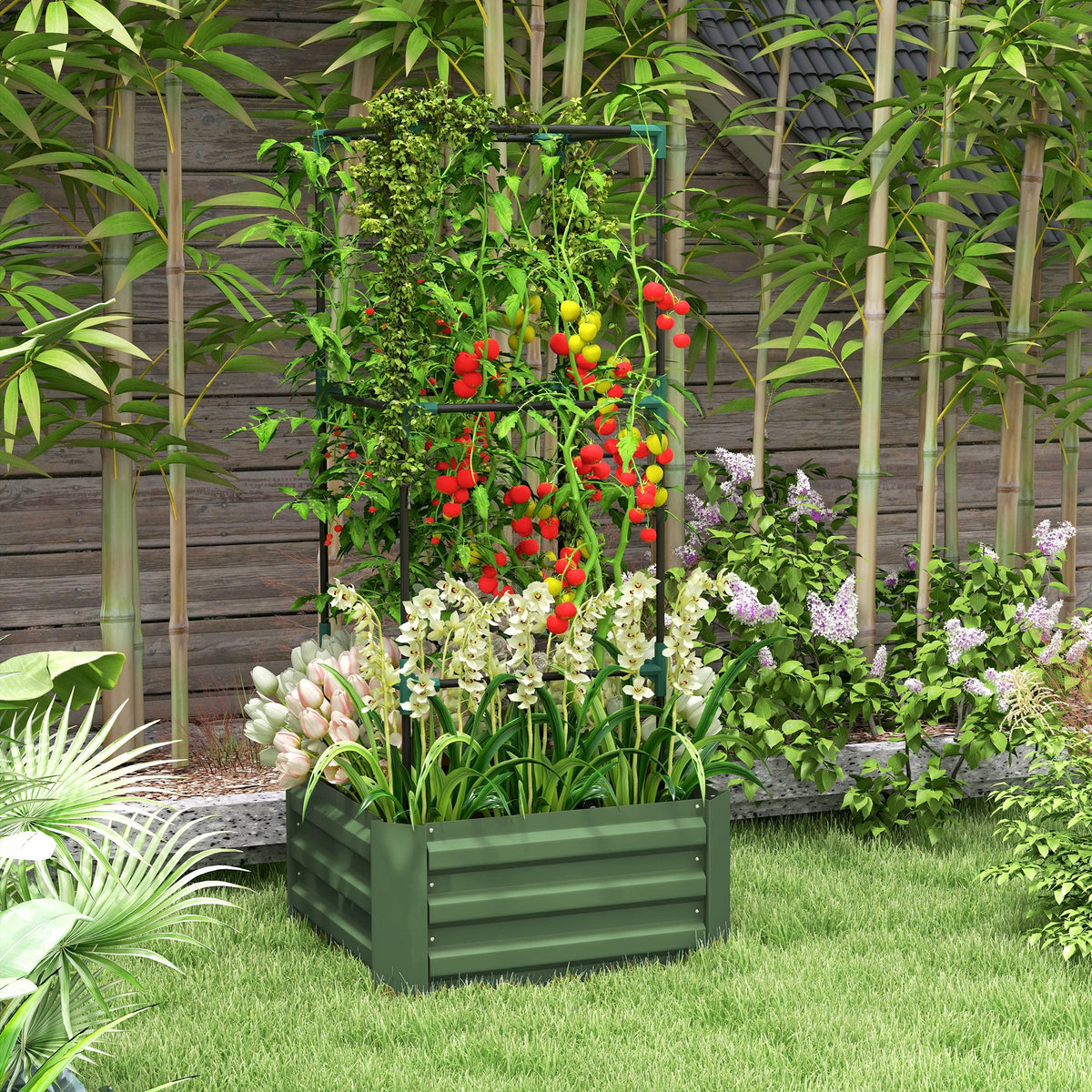 Galvanized Raised Garden Bed with Trellis - Grey Green, photo 8 of 10