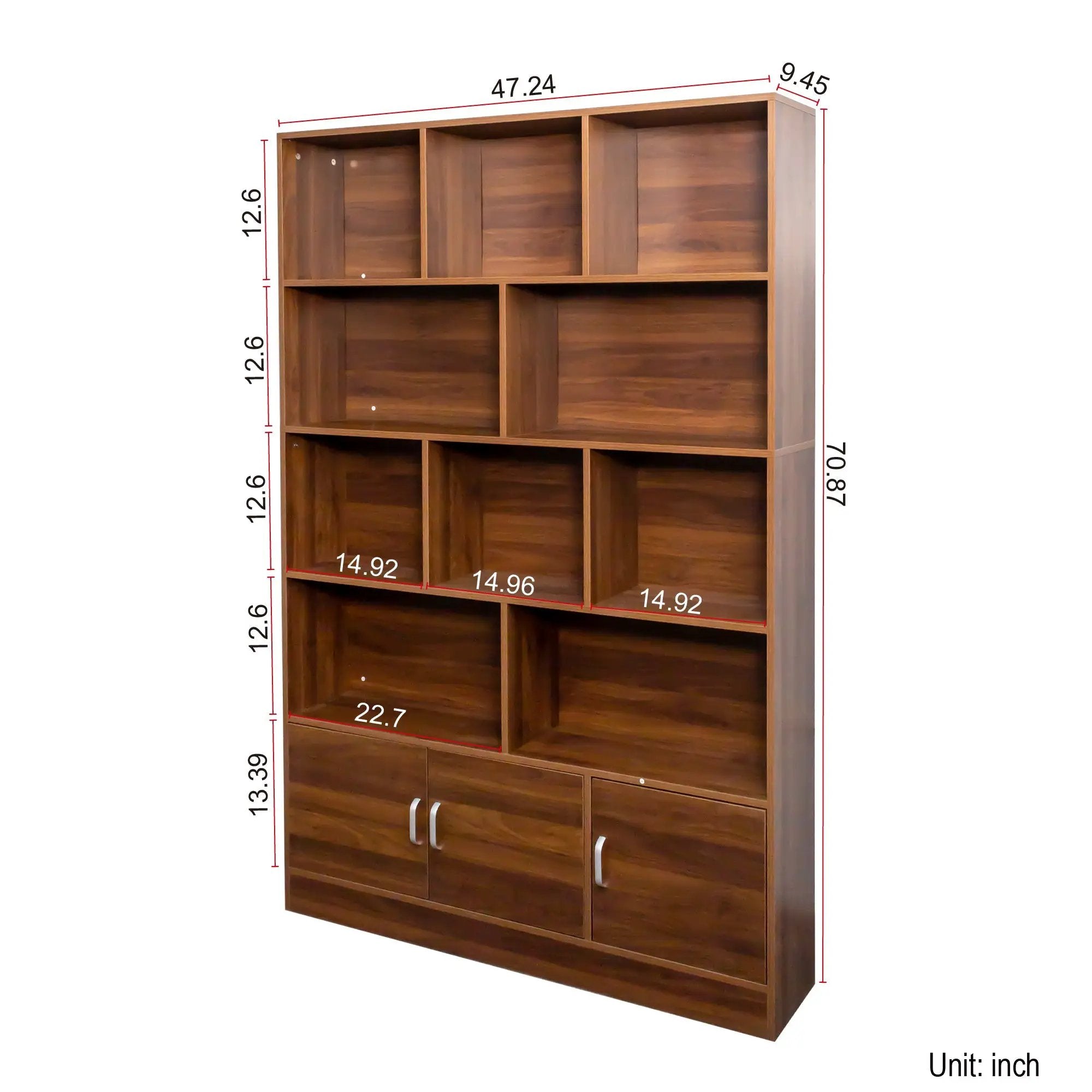 70.87" Tall Bookshelf with 10 Cubes and 3 Doors by HouseOfZazla