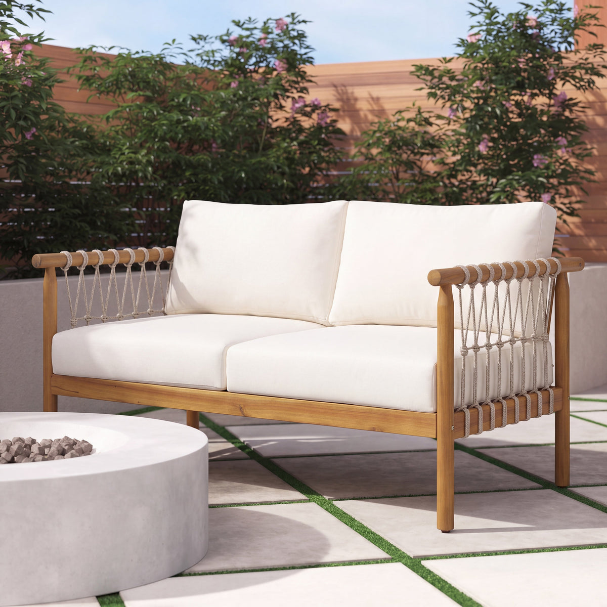 Teak Finish Acacia Wood Patio Seating, photo 3 of 10