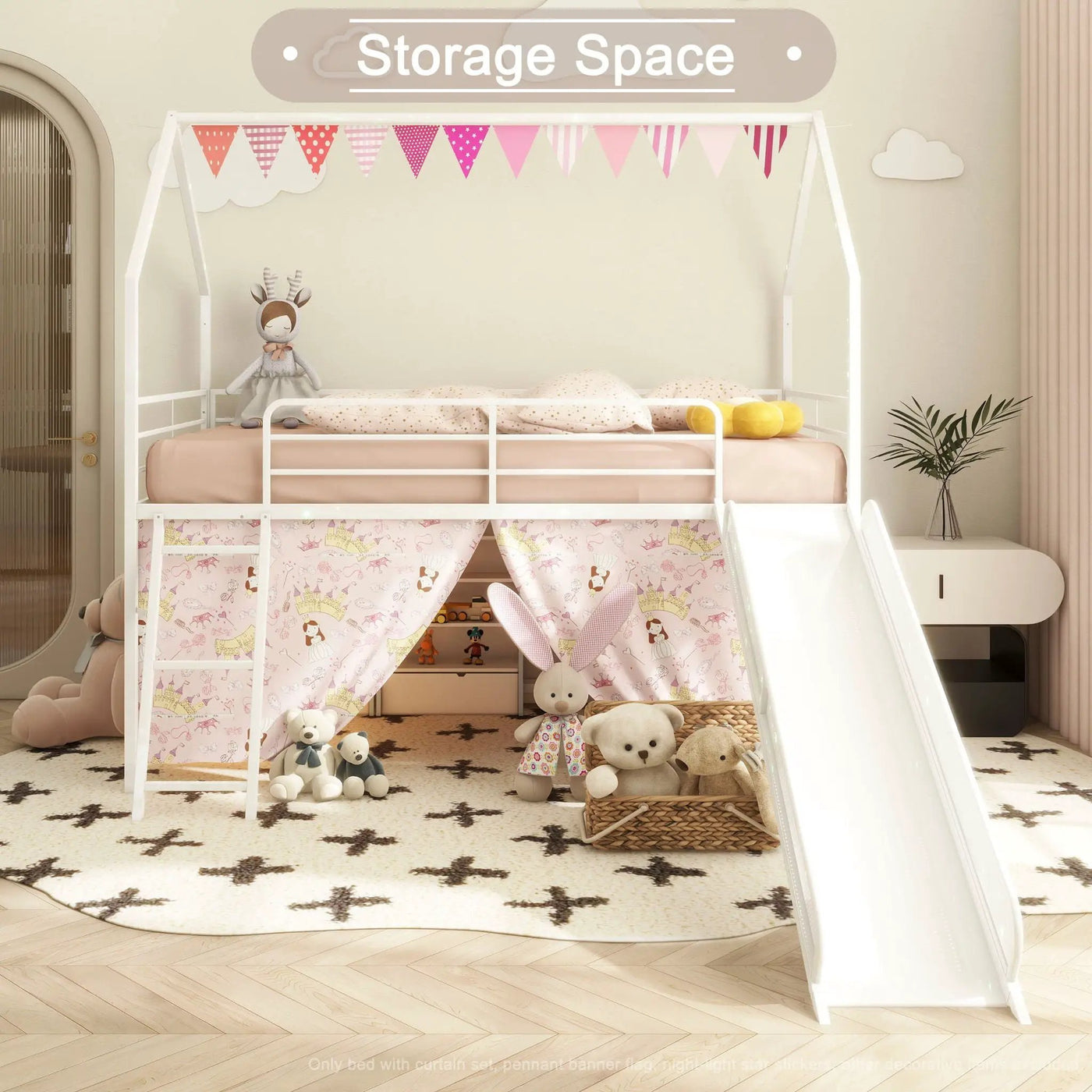 Jack - House Loft Bed With Slide And Curtain Set by HouseOfZazla