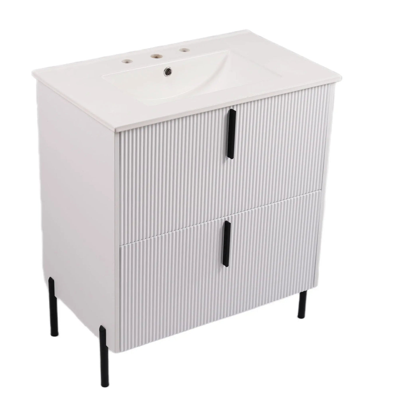 Bathroom Vanity With Ceramic Sink, Fluted Design by HouseOfZazla