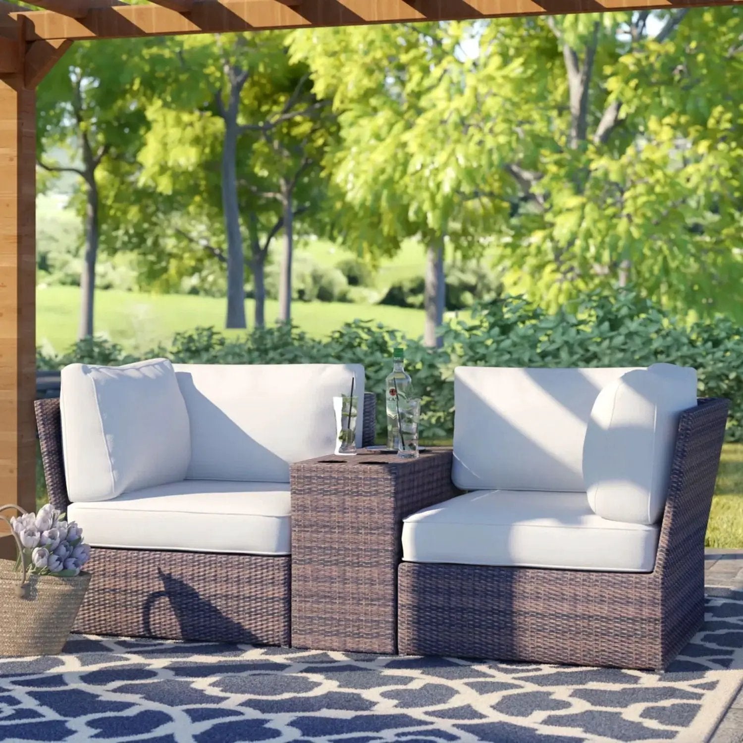 Outdoor Wicker Loveseat With Cushions by HouseOfZazla