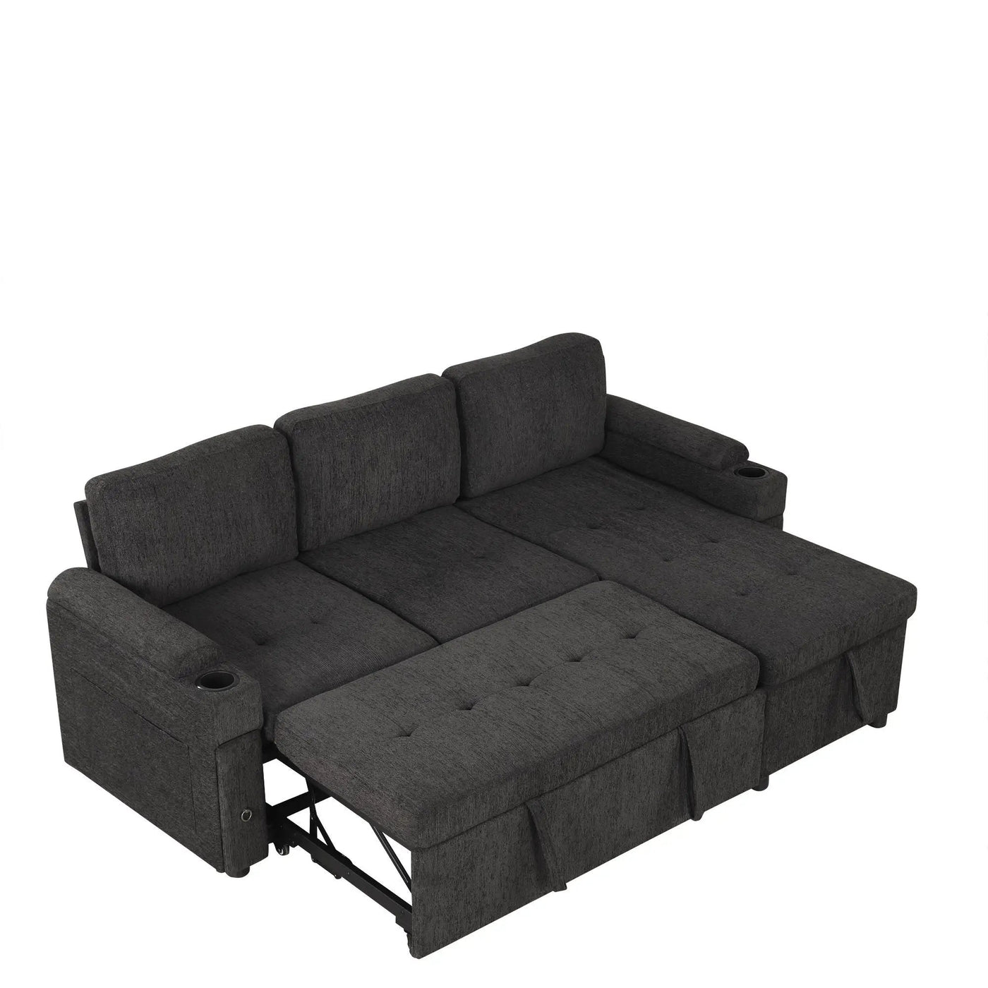 Convertible L Shaped Sofa Couch With Storage, Cup Holders, USB Ports by HouseOfZazla