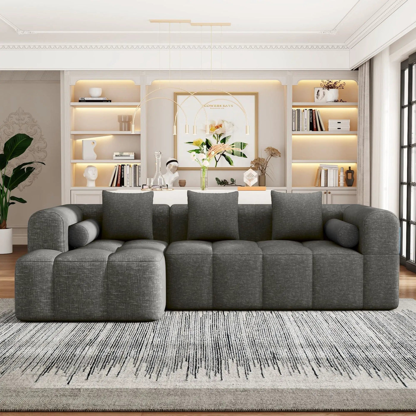 Sectional Free Combined Sofa With 2 Side Pockets by Unique Piece Furniture