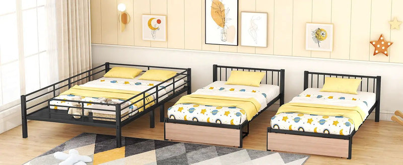 Triple Bunk Bed With Drawers, Multi-Functional Frame With Desks And Shelves In The Middle by HouseOfZazla