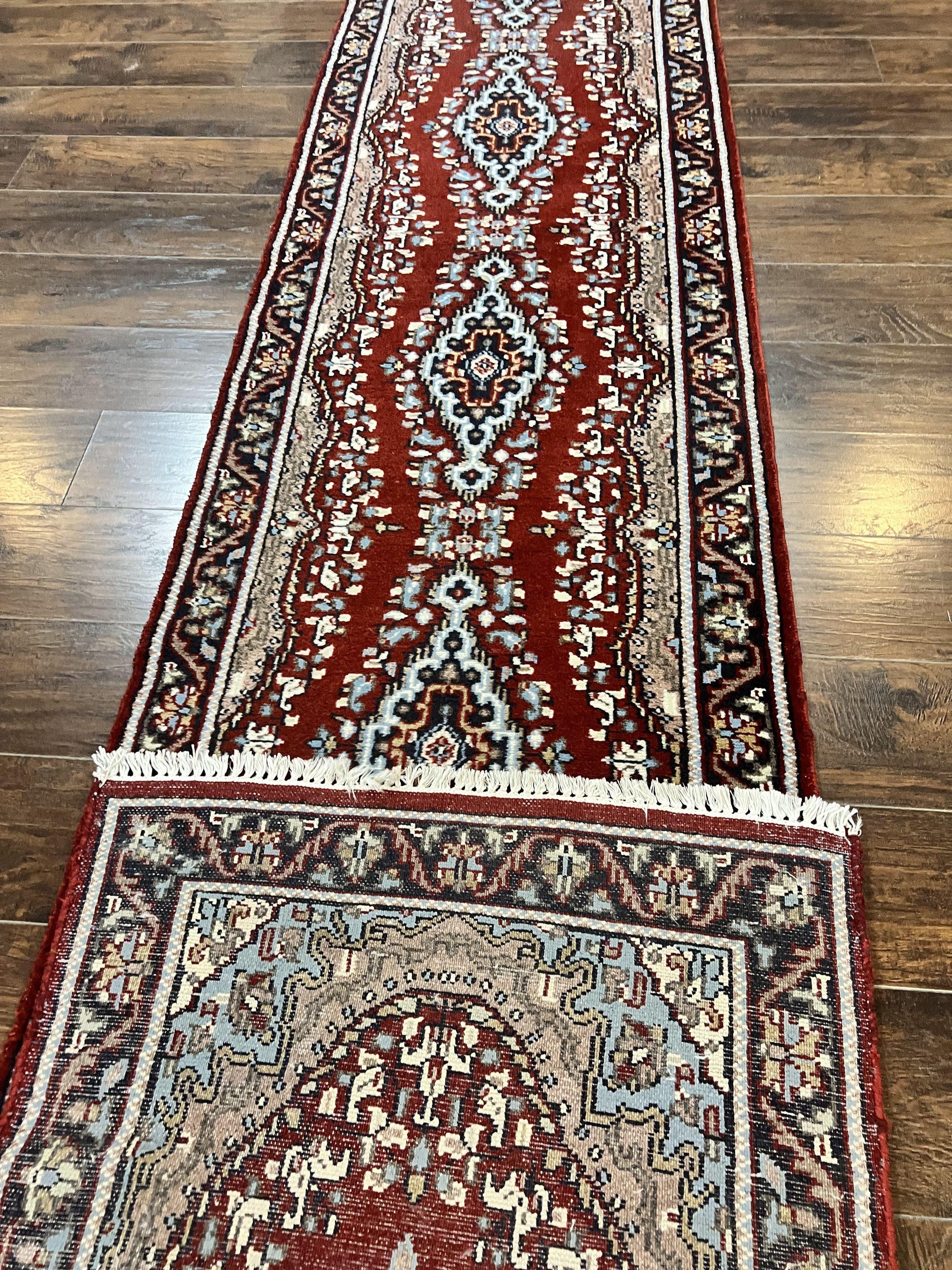 Indo Persian Runner Rug 2.8 x 14.8, Long Indo Kirman Hallway Rug, Red Floral Wool Vintage Handmade Oriental Runner by Jewel Rugs