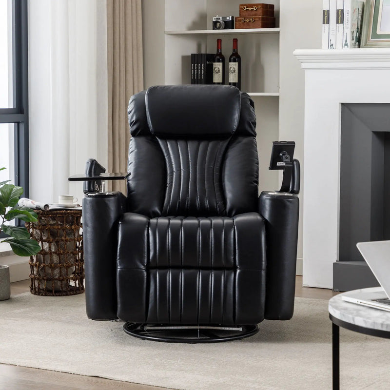 270° Power Swivel Recliner Home Theater Chair With Hidden Arm Storage, LED Light, Cup Holder, And Tray Table by HouseOfZazla
