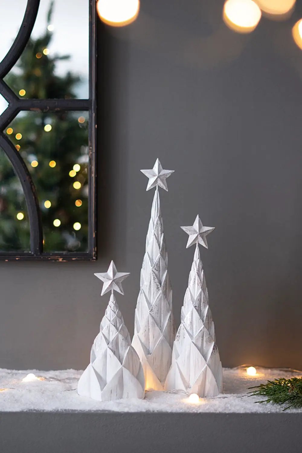 Resin / Foil Christmas Tree With Star Top (Set of 3) - White / Silver by HouseOfZazla