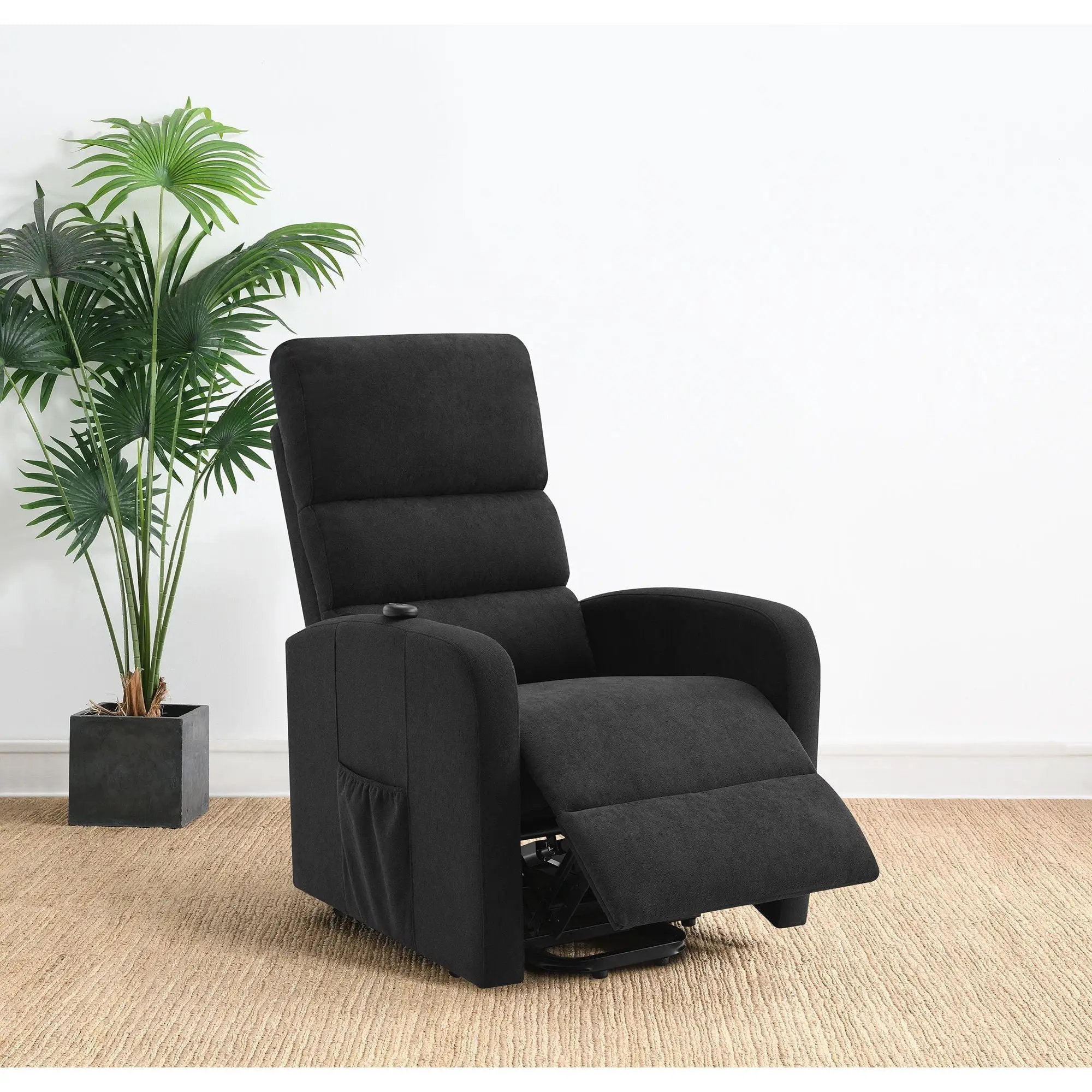 Royston - Upholstered Power Lift Recliner With Remote Comfort - Black by HouseOfZazla