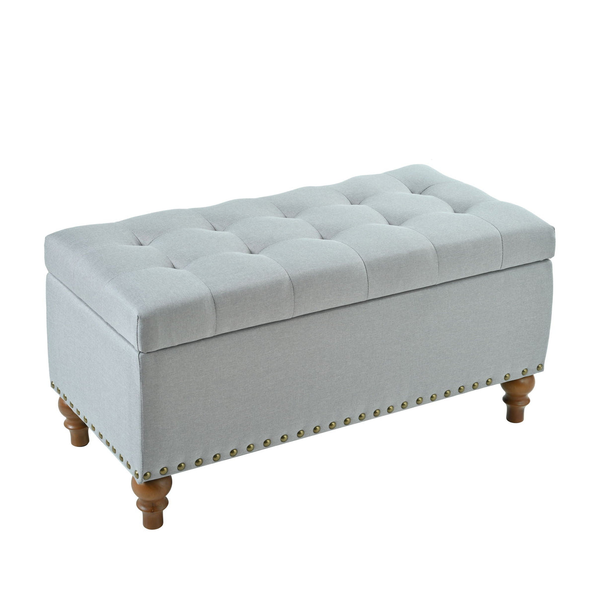 Upholstered Ottoman with Storage and Rivet Trim - Fabric, Beige or Gray, photo 3 of 8