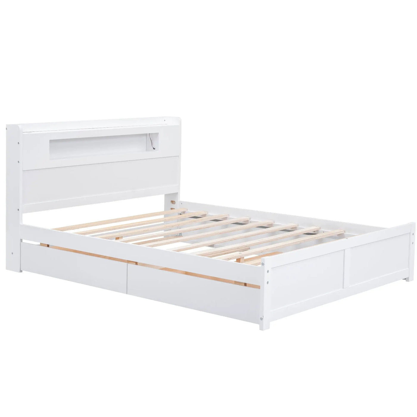 Storage Platform Bed With LED Lights, 2 Drawers And Trundle by HouseOfZazla