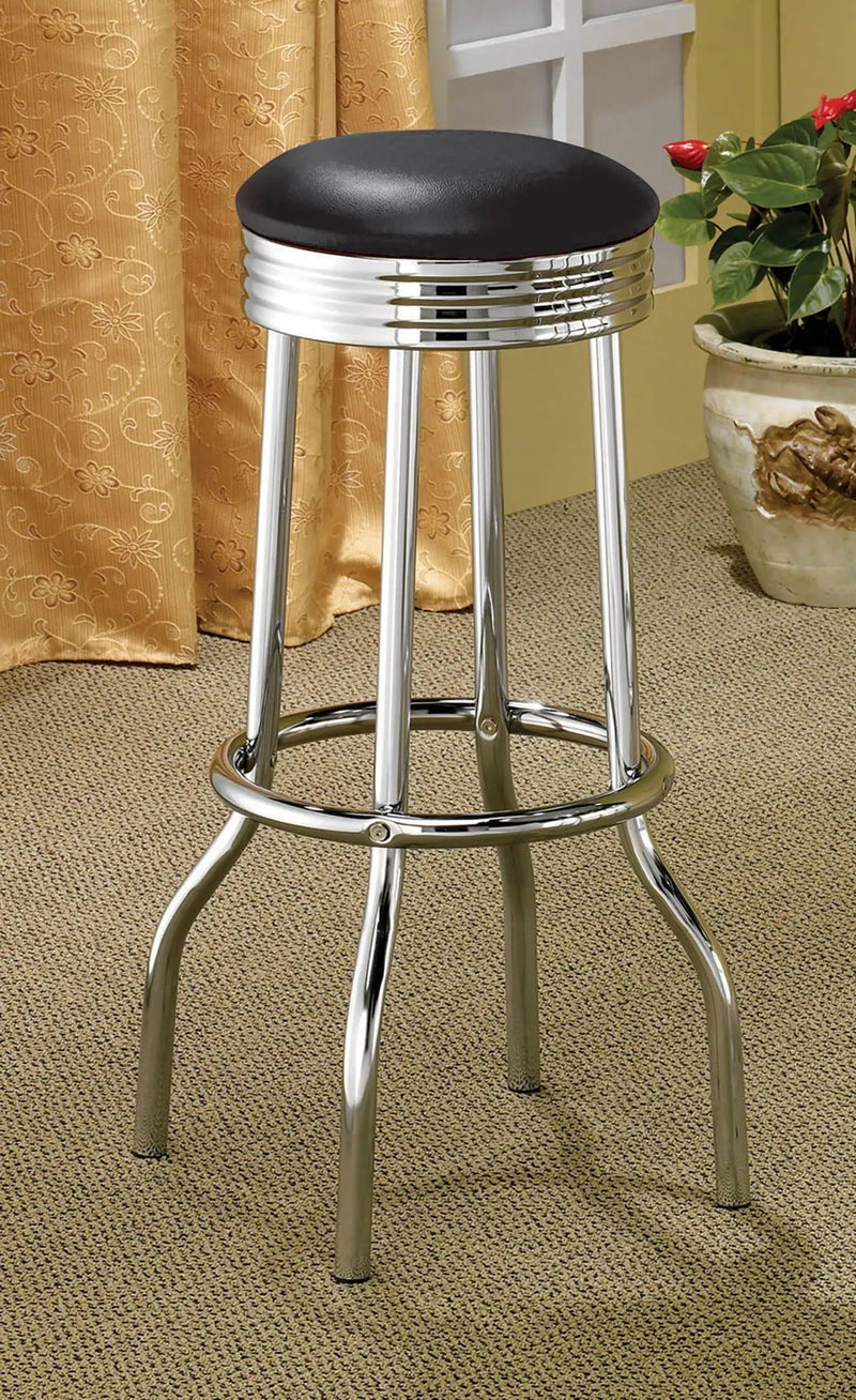 Retro Upholstered Metal Swivel Bar Stool Black (Set of 2) by Unique Piece Furniture