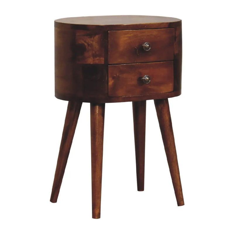 Solid Wood Mini Chestnut Rounded Nightstand, 2-Drawers, Nordic Legs by HouseOfZazla