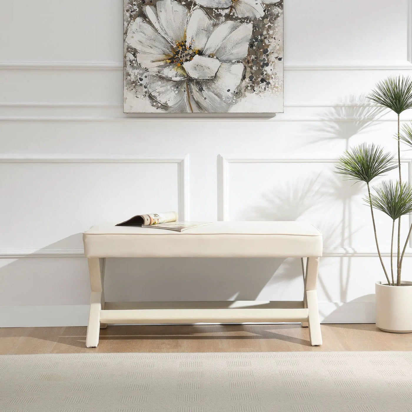 Comfort Double Bench Upholstered With X Crossed Legs by HouseOfZazla