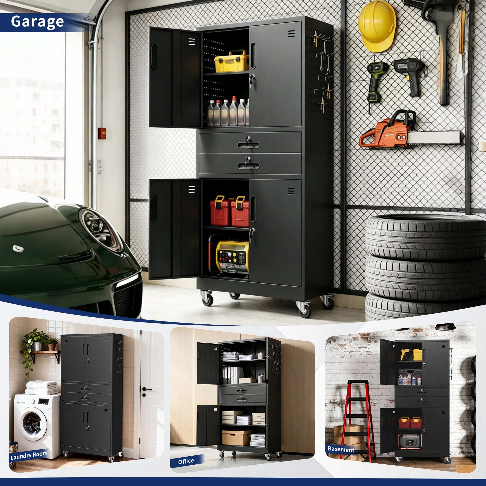 Metal Storage Cabinet with Two Drawers and Locking Doors by HouseOfZazla
