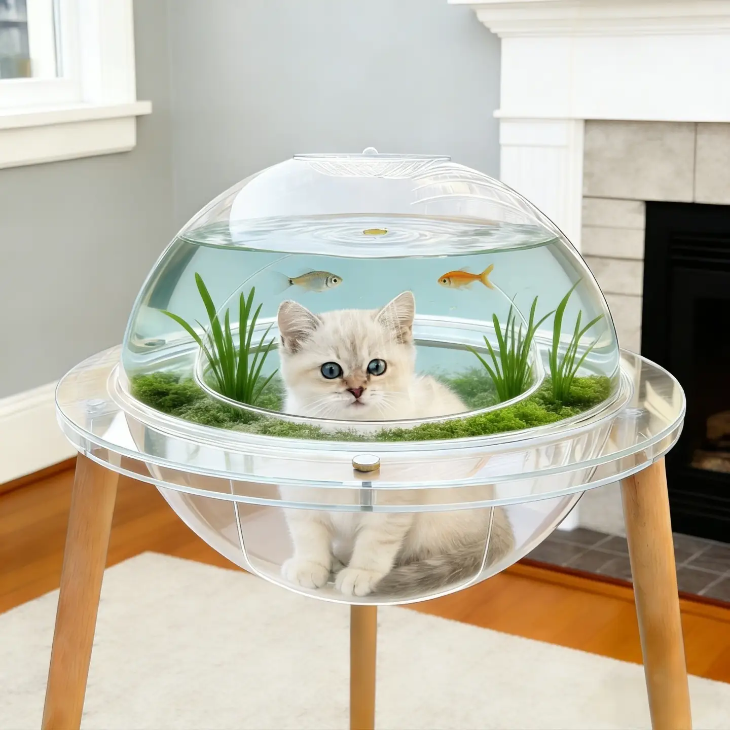 Large Cat Cave with 360° Immersive Cat TV and Wooden Legs by HouseOfZazla