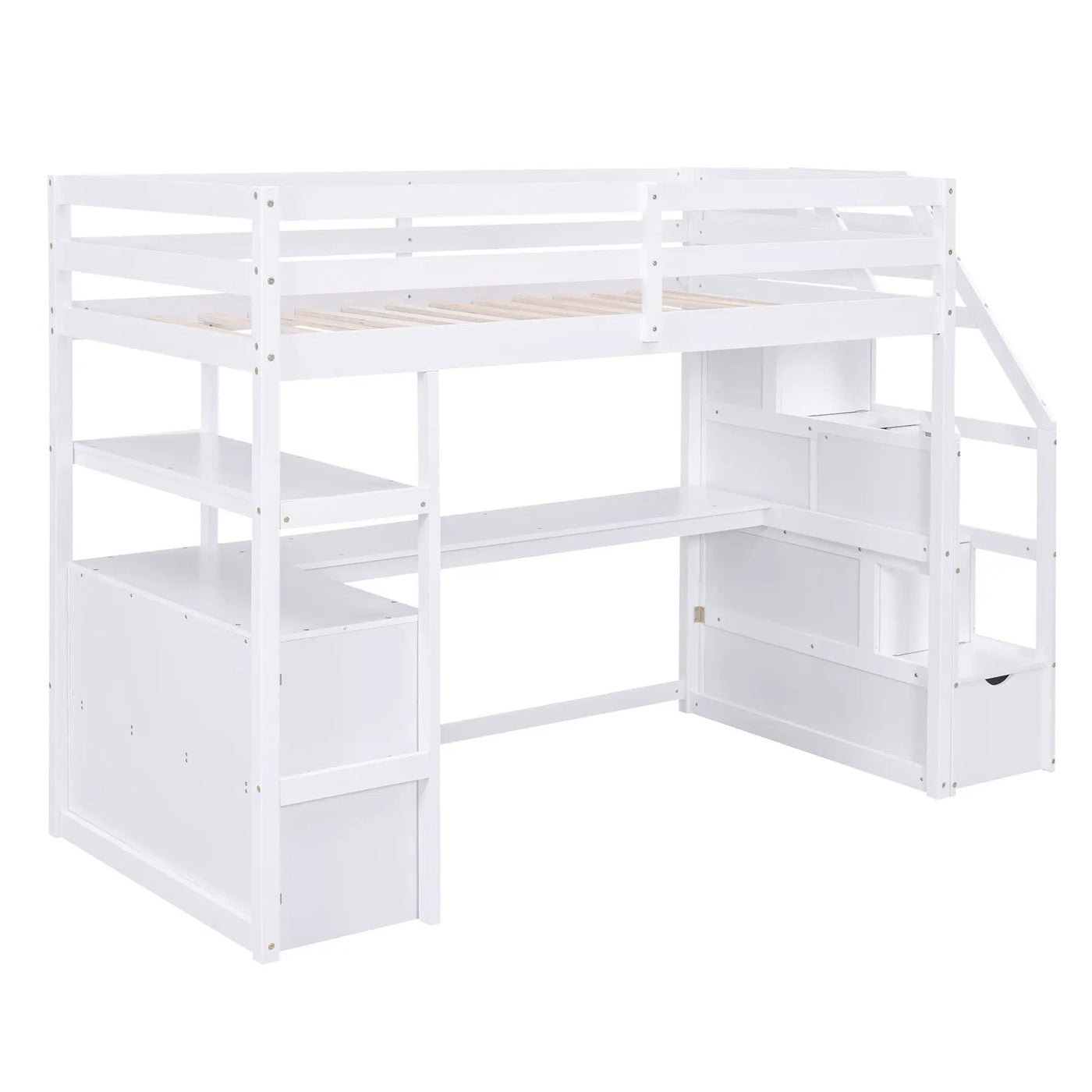 Loft Bed With Desk, Shelves, 2 Drawers, Storage Staircase by HouseOfZazla