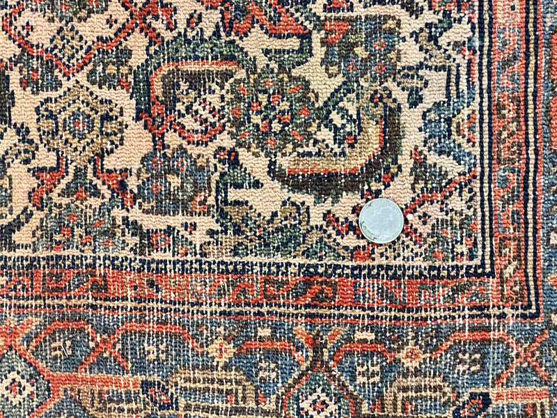 Antique Persian Runner Rug 3.7 x 15.8, Navy Blue Multicolor, Hand Knotted Handmade Wool Rug for Hallway, Geometric Medallions, Persian Hamadan Rug by Jewel Rugs